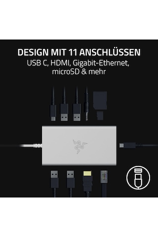 Razer Usb-c Bağlantı İstasyonu - Hdmı, Gigabit Ethernet, 3,5 Mm Ses Bağlantı Noktası, Usb-a Ve -c İle 11 Bağlantı Noktası, Windows Ve Mac İle Uyumlu 4k Ekran Çıkışı, 7.1 Surround Ses Mercury