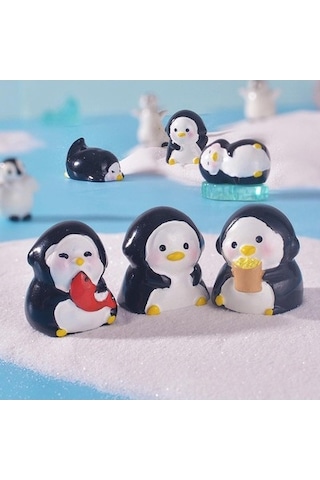 Lijinxu 6x Mini Penguen Figürleri Dekoratif Saksı Dekor Reçine Çok