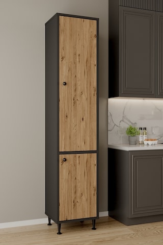 Aeka Ae-2028 Soft 2 Kapaklı Raflı Dar Yüksek Boy Banyo Çok Bölmeli Depolama Dolabı 40x180 Cm Çok Amaçlı Dolap Antrasit - Çam