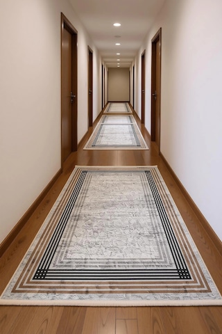 Blghome Renkli Çerçeveli Modern Halı Dekoratif Kilim Vizon