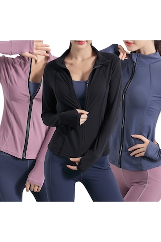 Gajeena Kadın Spor Ceketi - Nefes Alabilir, Hızlı Kuruma, Parmak Delikli, Yoga Ve Koşu İçin Mor