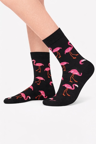 Carnaval Socks Flamingo Desenli Siyah Renkli Unisexsoket Çorap 2000386
