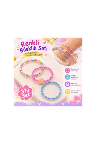 Renkli Boncuklu Çocuk Bileklik Seti - 3'lü, Çiçek Figürlü, Kız Çocuk Takı