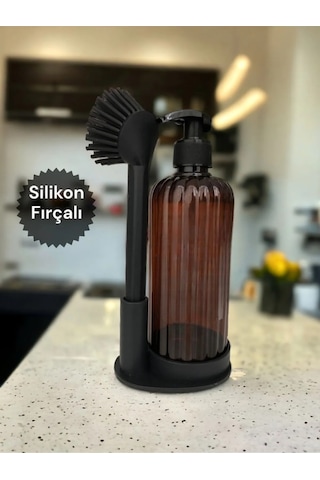 Mainshop Yumuşak Silikon Fırçalı Tezgah Üstü Mutfak Banyo Sıvı Sabunluk Takımı-yıkama Temizlik Seti M-166 Çok renkli