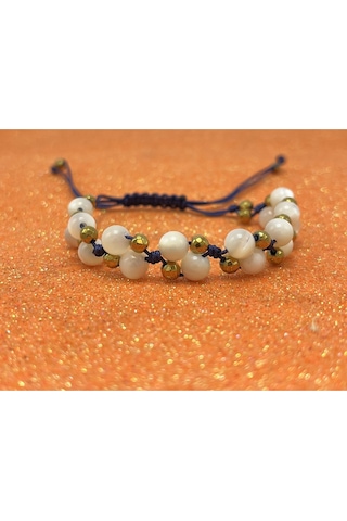 Yıldız Doğal Taş 6mm Ipli Beyaz Sedef Ayarlanabilir Ölçü Doğal Taş Bileklik Beyaz