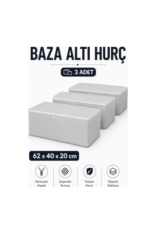 Hurç Seti Fermuarlı Baza Altı Hurcu Yorgan Battaniye Kıyafet Saklama Organizeri 3'lü Gri