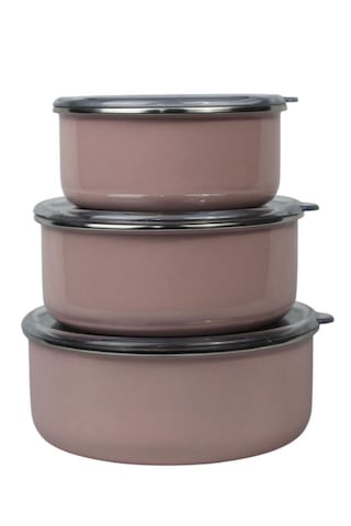 Mary 3'lü Emaye Saklama Kabı- Toprak Renk 14cm-16cm-18cm