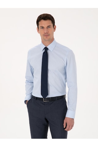 Cacharel Açık Mavi Slim Fit %100 Pamuk Klasik Yaka Oxford Gömlek Denım