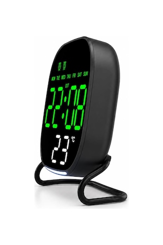 Valkyrie Dijital Yeşil Led Siyah Masa Saati Alarm Beyaz Derece 3 Kademe Işık, Usb Destekli Modern Gece Lambalı Saat 06922352
