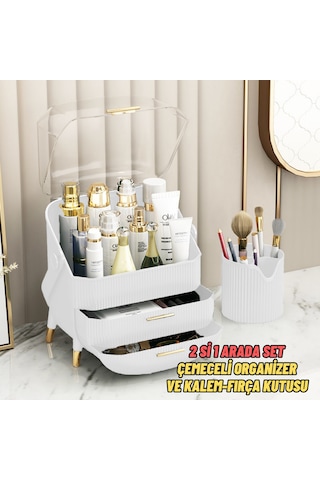 Çekmeceli Makyaj Kutusu Ve Düzenleyici Kozmetik Eşya Masa Üstü Organizer Beyaz