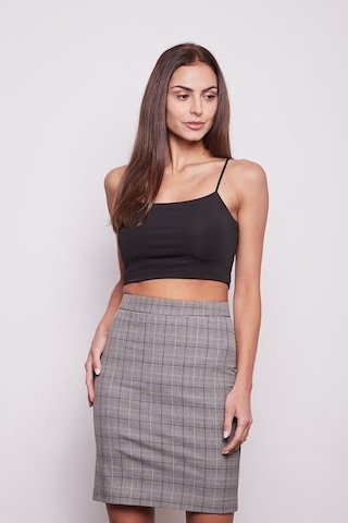 Ekose Desenli Yüksek Bel Diz Üstü Likralı Pamuklu Kumaş Kalem Ete (533384466)