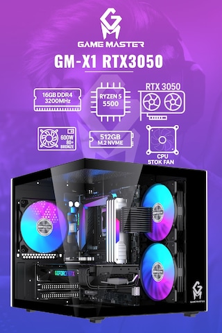 Game Master GM-X1 R5-5500 16 GB 512 GB M.2 SSD 6 GB RTX3050 Free Dos Masaüstü Oyuncu Bilgisayarı