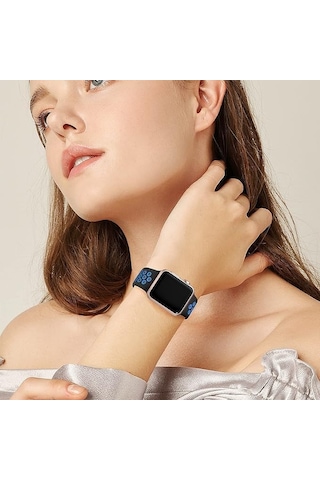 Apple Watch Seri 1/2/3/4/5/6/7/se/8/ultra İle Uyumlu Delikli Silikon Kordon Kayış 42-44-45-49 Mm Siyah - Mavi