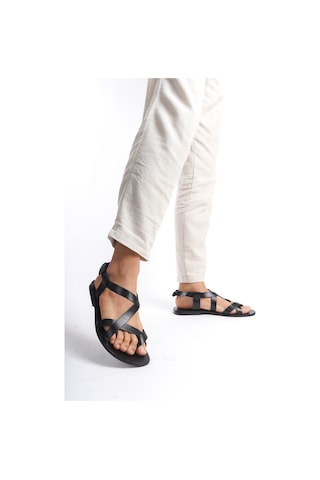 Sur Sandalet El Yapımı Kösele Erkek Bodrum Sandalet Siyah