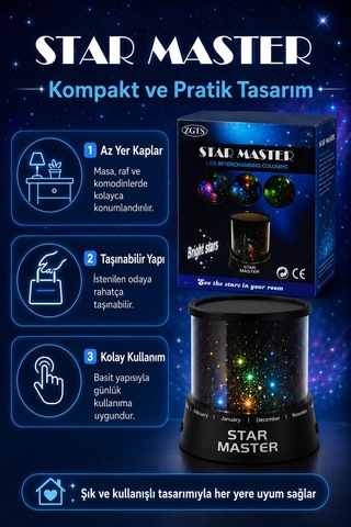 Renk Değiştiren Led Yıldız Projektör Gece Lambası Oda Tavanı İçin Dekoratif Işık Çok Renkli
