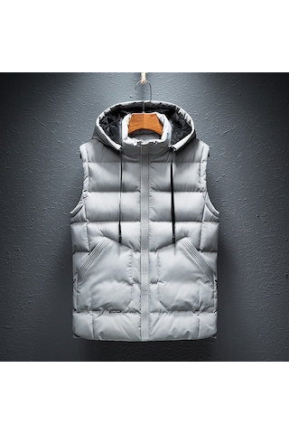 Yeni Erkek Sonbahar Ve Kış Sıcak Pamuklu Yelek Açık Gri