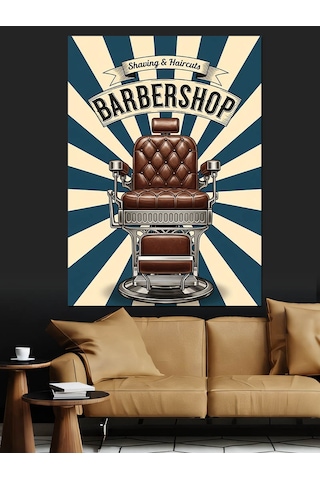 Berber Koltuğu Retro Logo Dekoratif Kanvas - Mdf Ahşap Tablo