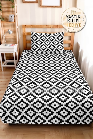 Siyah Geometrik Genç Odası Tek Kişilik Pike Takımı - Modern Minimal 160x220 Cm Kapitone Yatak Örtüsü Mistik Örtü Tonu