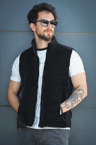 Lordy Örgü Detaylı Cepli Dik Yaka Nova Parlak Kumaş Erkek Şişme Yelek Siyah