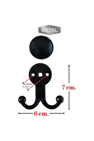 Metal Boncuk Askı Siyah Duvar Tipi 5 Li Siyah