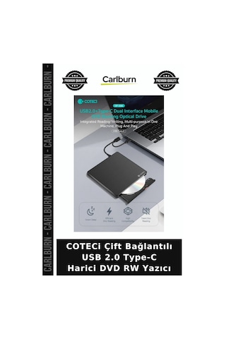 Coteci Çift Bağlantılı Usb 2.0 Type-c Harici Dvd Rw Yazıcı Teknoloji Bağlantı