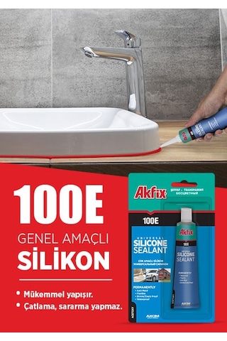 Akfix 100E Genel Amaçlı Tüp Silikon 50Ml Beyaz Beyaz