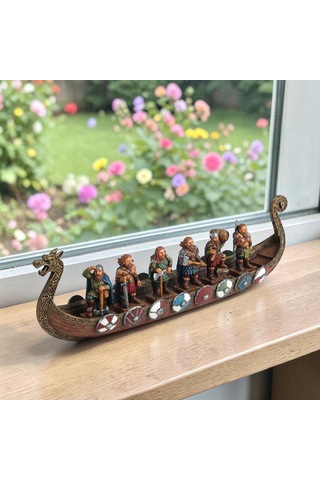 Wıse Viking Savaş Gemisi Dekoratif Obje Poliresin Tarihi Gemi Modeli 43 Cm .