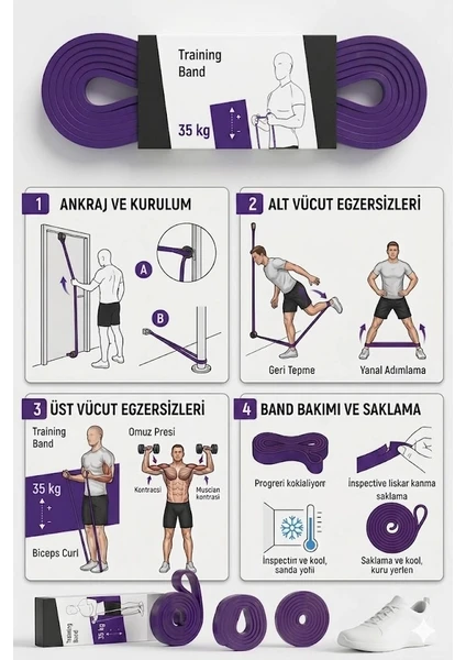 35 Kg Pilates Direnç Bandı Mor - Ağır Sert Egzersiz Ve Spor Lastiği Fitnes Bandı