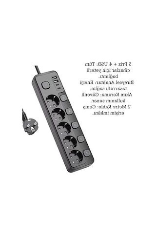 Anahtarlı Uzatma Kablosu, 5 Priz + 4 Usb İle Enerji Tasarruflu 0