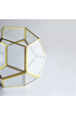 Cam Fanus Geometrik Teraryum Pirinç & Bakır