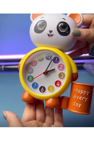 Panda Tasarımlı Saat Kalemlik Kızlar Ve Erkekler İçin Yatak Odaları Ve Oyun Odaları Saati Sarı