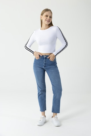 Giysa Kadın Bisiklet Yaka Kolu Biyeli Basic Body Beyaz - Ms0001276 Beyaz