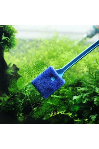 Vkemall Akvaryum Cam Temizleme Aleti - 40cm Uzun Saplı İki Yönlü Sponge Fırça, Alg Ve Kir Giderici, Yeşil