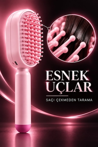 Elektrikli Spreyli Saç Tarağı 300 Mah Type C Şarjlı İnce Spreyli Antistatik Bakım Fırçası Pembe