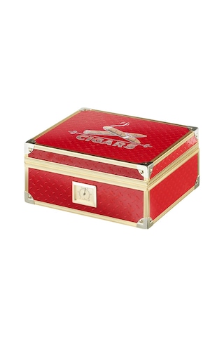 Humidor Angelo Metal Kaplama Sedir Puro Kutusu Kırmızı Gold 40's