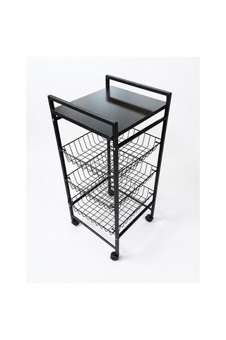 Sebzelik Metal Sebze Meyve Rafı Tekerlekli Stand 2101 Siyah