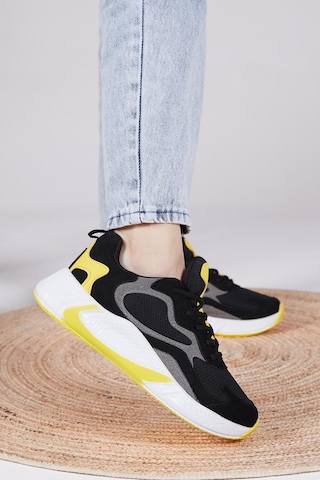 Tonny Black Rahat Kalıp Yüksek Taban Bağcıklı Unisex Siyah Sarı Spor Ayakkabı V2901-0 Siyah Sarı