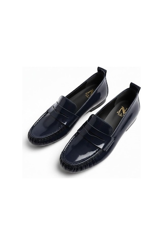 Ne&ve Shoes Lacivert Rugan Deri Astarsız Esnek Kadın Günlük Şık Ve Rahat Loafer