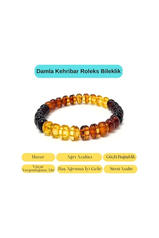 Sertifikalı Damla Kehribar Roleks Bileklik Çok Renkli