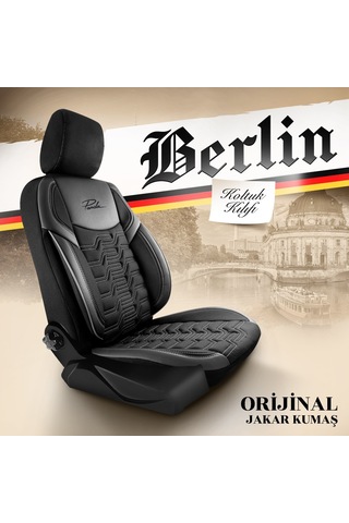 Panda Berlin Serisi Jakar Kumaş Oto Koltuk Kılıfı - Siyah - Gri
