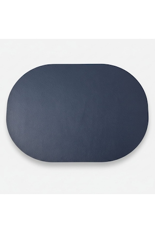 6 Kişilik 12 Parça Lacivert Tam Oval Deri Amerikan Servis Supla 33x44 Cm-kolay Silinir Supla
