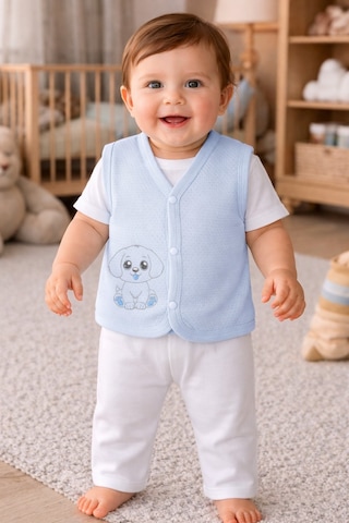 Baby Shez %100 Organik Pamuklu Yenidoğan Kız Erkek Bebek Yelek Mevsimlik 3-6 6-9 9-12 Ay Mavi