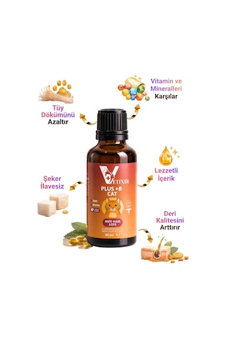 Plus B Kedi İçin Tüy Dökülme Engelleyici Deri Sağlığı Damlası Tüy Döküm Önleyici Multivitamin 50ml