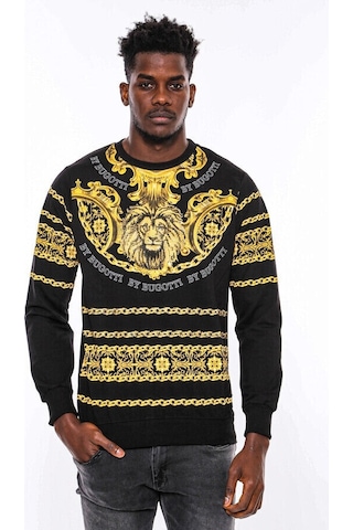 Wessi Siyah Bisiklet Yaka Baskılı Sweatshirt Siyah