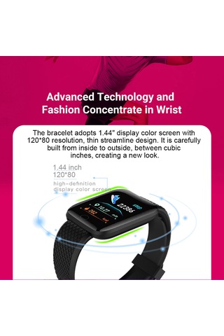 Geeroyoo 116plus Akıllı Bileklik: 1.44" Tft Dokunmatik Ekran, Spor Sağlık İzleme, Ip67 Su Geçirmezlik, Uzun Pil Ömrü, Android/ios Desteği - Mavi