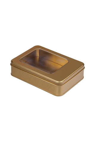Pencereli Gold Metal Kutu 19x13,5x4,5 Cm