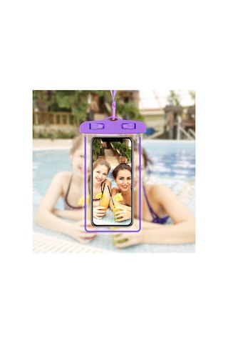 Su Geçirmez Telefon Kılıfı Havuz Deniz Yağmur Da Kullanım Boyun Askı İpli Waterproof Phone Case Mor