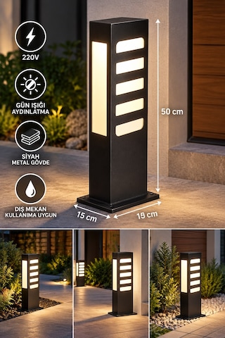 Siyah Metal Bahçe Aydınlatma Direği 50 Cm 220v Gün Işığı Led Yürüyüş Yolu Ve Peyzaj Lambası