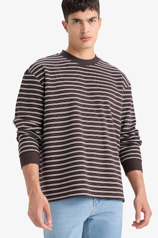Defacto Relax Fit Bisiklet Yaka Çizgili Sweatshirt E9408ax25aubn339 Kahve