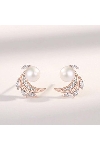 Tancise 925 Ayar Gümüş Sentetik İnci Zirkon Küpe Damla Küpe Kadınlar İçin Düğün Parti Hediyeler Rose Gold